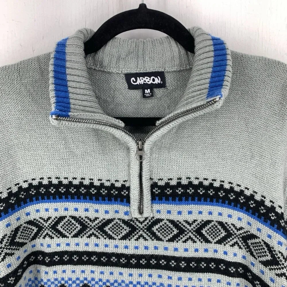 Carbon Mens M Quarter Zip Sweater Grunge Southwest Aztex Skater Streetwear‎